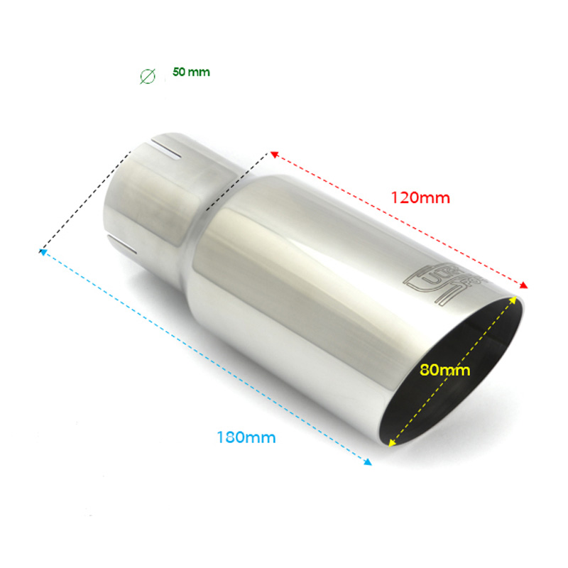 Ulter Sport Embout d'échappement - Ronde Ø80mm Incliné - Longueur 180mm - Montage ->50mm - Inoxydable