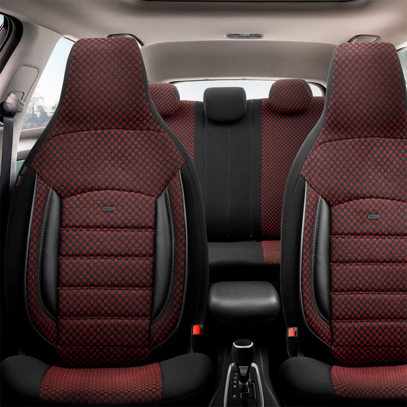 Housse de sièges 'CityBug' universel en textile 'Sport Plus' Noir/Rouge - 9-pièces - adapté aux Side-Airbags