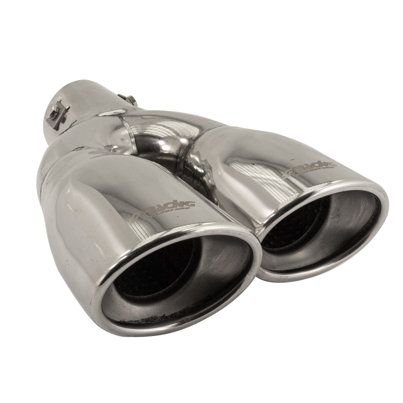 Simoni Racing Embout d'Échappement Ovale Double/Oblique Inox - 167x67xL220mm - Montage 37->57mm - à droite