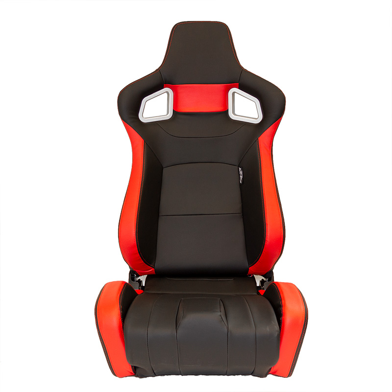 Siège baquet 'RS6-II' - Noir-Mattes/Simili Cuir Rouge - Dossier réglable - incl. glissières
