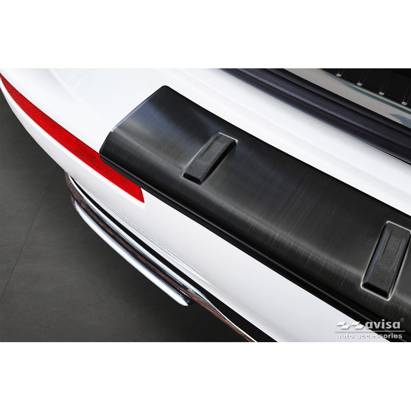 Avisa Protection de seuil arrière inox noir sur mesure pour Mercedes Classe-E Estate S213 2016-2023 (incl. E53 AMG) 'STRONG EDITION'