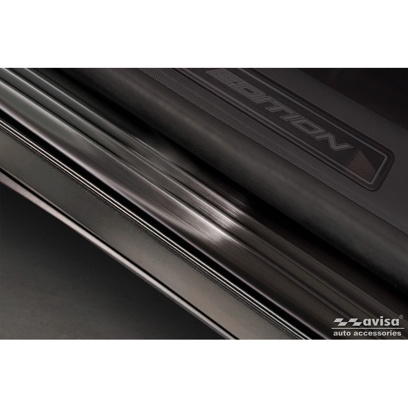 Seuils de portes inoxydable noir sur mesure pour Ford Mustang Mach-E 2020- 'Lines' - 4-pièces