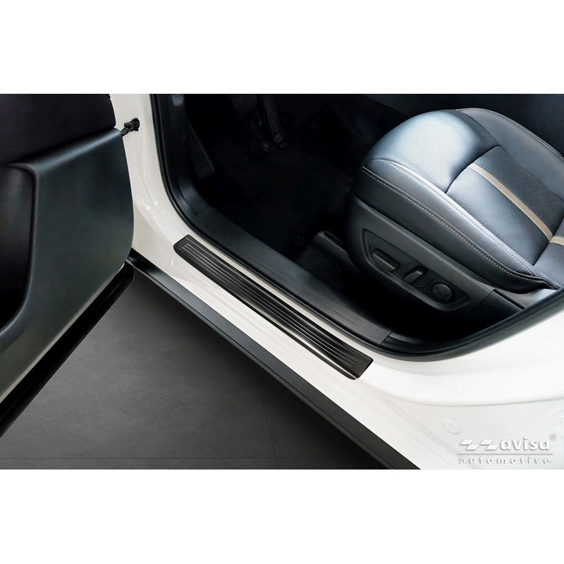 Avisa Seuils de portes inoxydable noir sur mesure pour Mazda CX-80 (KL) 2024- - 'Lines' - 4-pièces