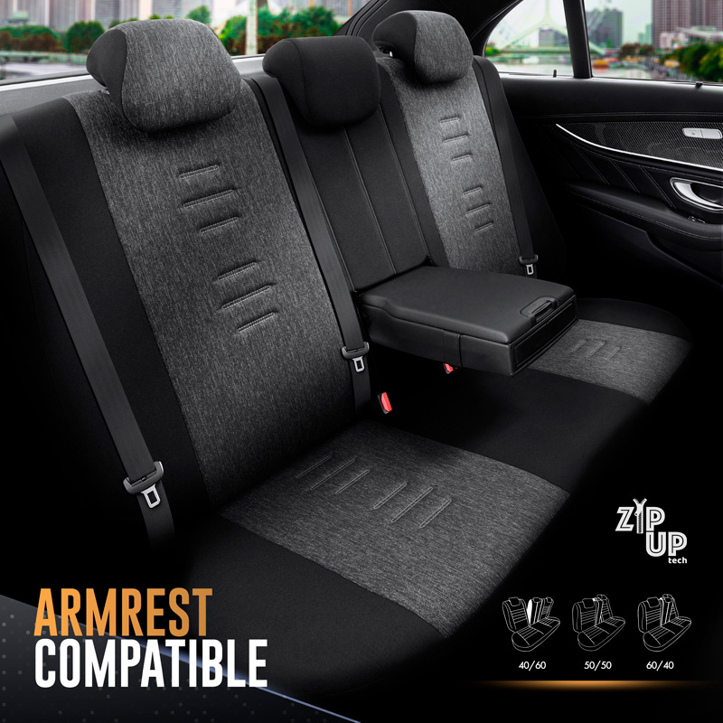 Housse de sièges universel en toile/cuir/textile 'Throne' Noir/Gris - 11-pièces - adapté aux Side-Airbags