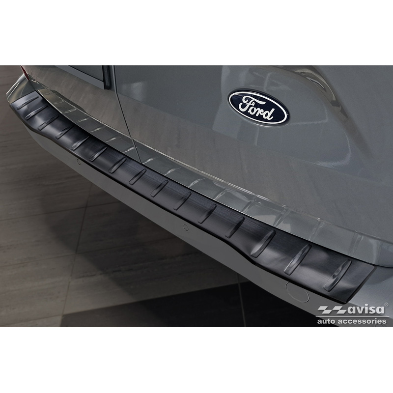 Protection de seuil arrière inox noir sur mesure pour Ford Transit Custom & Tourneo Custom (V710) 2023- / Volkswagen Transporter T7 2024- 'Ribs'