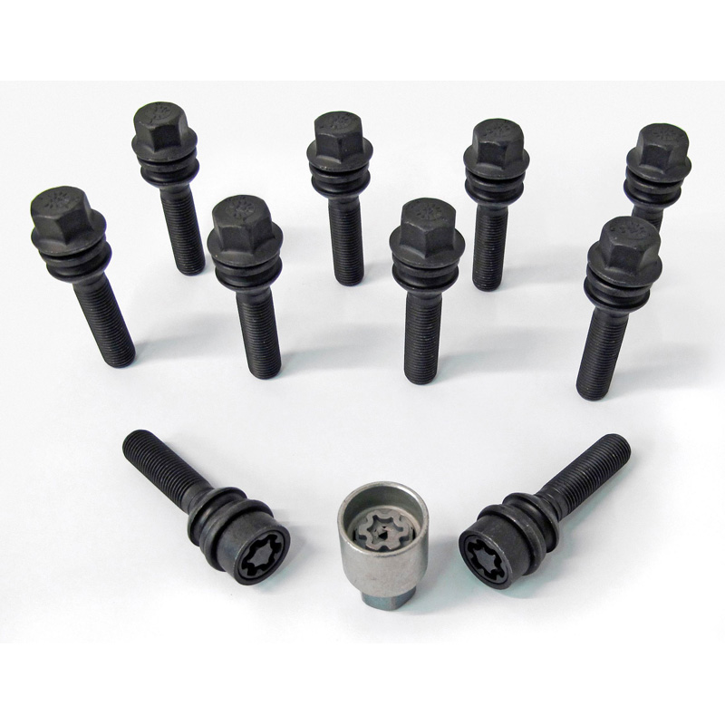 Jeu de Boulons de roue H&R sphérique avec col mobile R14 M14x1.50 - Longueur 43mm - Noir - 10 pièces - antivol de roue inclus