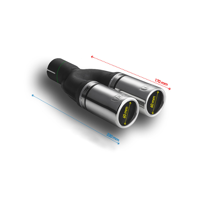 Ulter Sport Embout d'échappement - Ronde Double Ø60mm - Longueur 170mm - Montage ->50mm - Inoxydable
