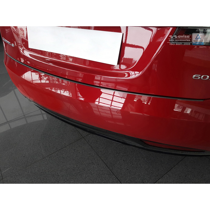 Protection de seuil arrière inox 'Deluxe' sur mesure pour Tesla Model S 2012-2016 & Facelift 2016- Noir/Carboné noir