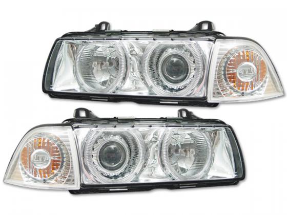Phares BMW E36 limousine Angel Eyes chrome