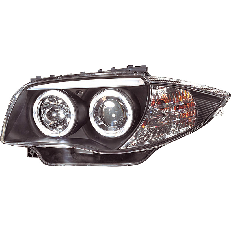 Set de Phares sur mesure pour BMW Série 1 E81/E87 2004-2011 - Noir - incl. anneaux Angel-Eyes