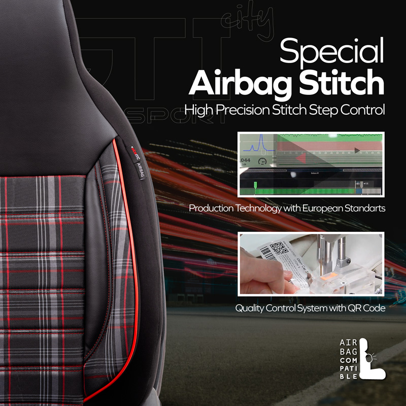 Housse de sièges 'CityBug' universel en textile 'Sports' Noir/Gris/Rouge - 9-pièces - adapté aux Side-Airbags