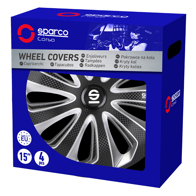 Sparco Enjoliveurs Sicilia - 14-pouces - Noir/Argent/Carbone - Set de 4 pièces