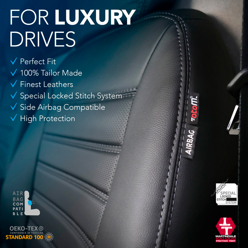 otoM New York Design Housses de siège en cuir artificiel 2+1 sur mesure pour Renault Master IV 2024- (accoudoir sur le siège du conducteur & siège/banquette divisée)