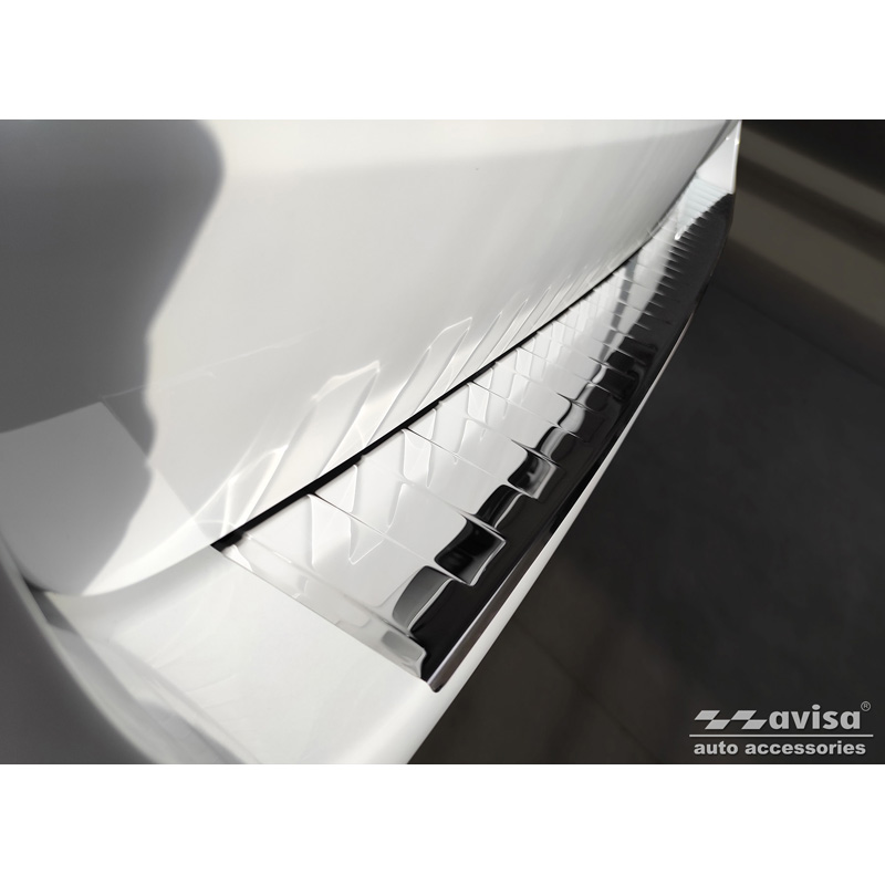Protection de seuil arrière inox Chrome sur mesure pour Mercedes Vito / Classe-V 2014-2019 & Facelift 2019- 'Ribs' 'XL'