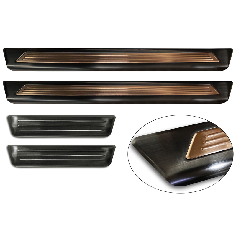 Avisa Seuils de portes inoxydable noir sur mesure pour Cupra Born 2021- 'Insert cuivre avec lignes' - 4-pièces