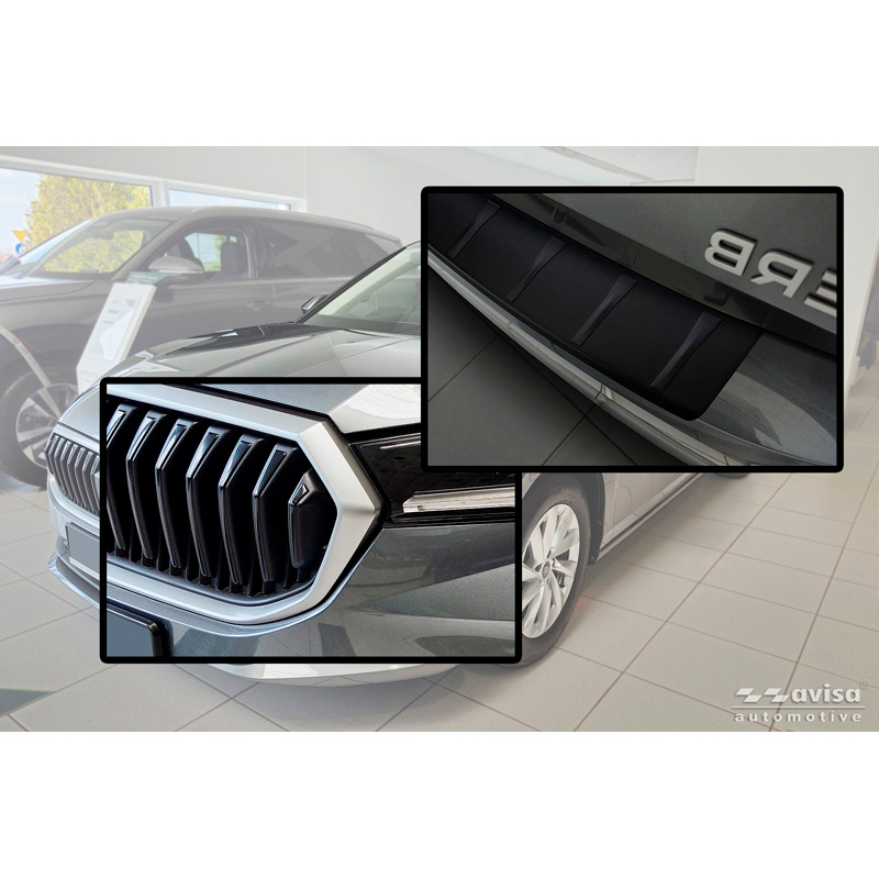 Avisa Protection de Seuil de Coffre Acier Inox sur mesure pour Skoda Superb IV Liftback 2024- - Noir Mat