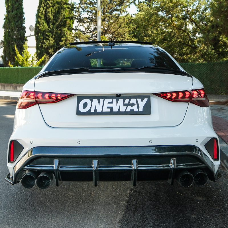 Oneway Jupes de pare-chocs arrière (coins) sur mesure pour Audi A3 (8Y) Sedan S-Line/S3 Facelift 2025- - Noir brillant