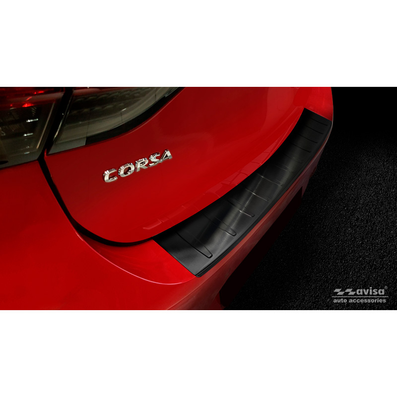 Protection de seuil arrière inox noir sur mesure pour Opel Corsa F HB 5-portes GS-Line 2019- 'Ribs'