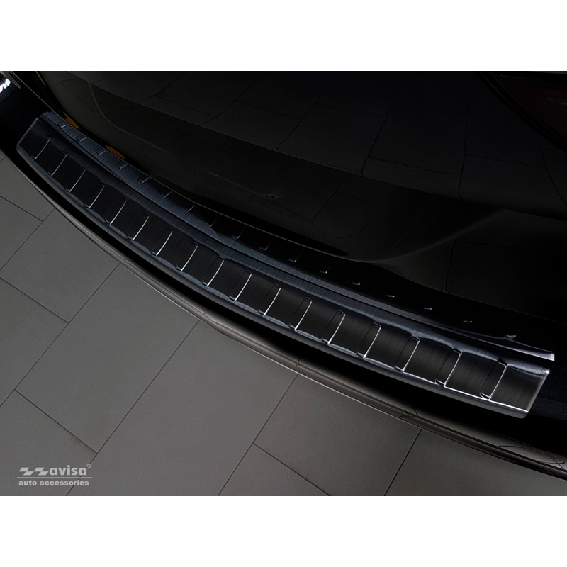 Protection de seuil arrière inox noir sur mesure pour Opel Zafira C Tourer 2012-2016 & Facelift 2016- 'Ribs'