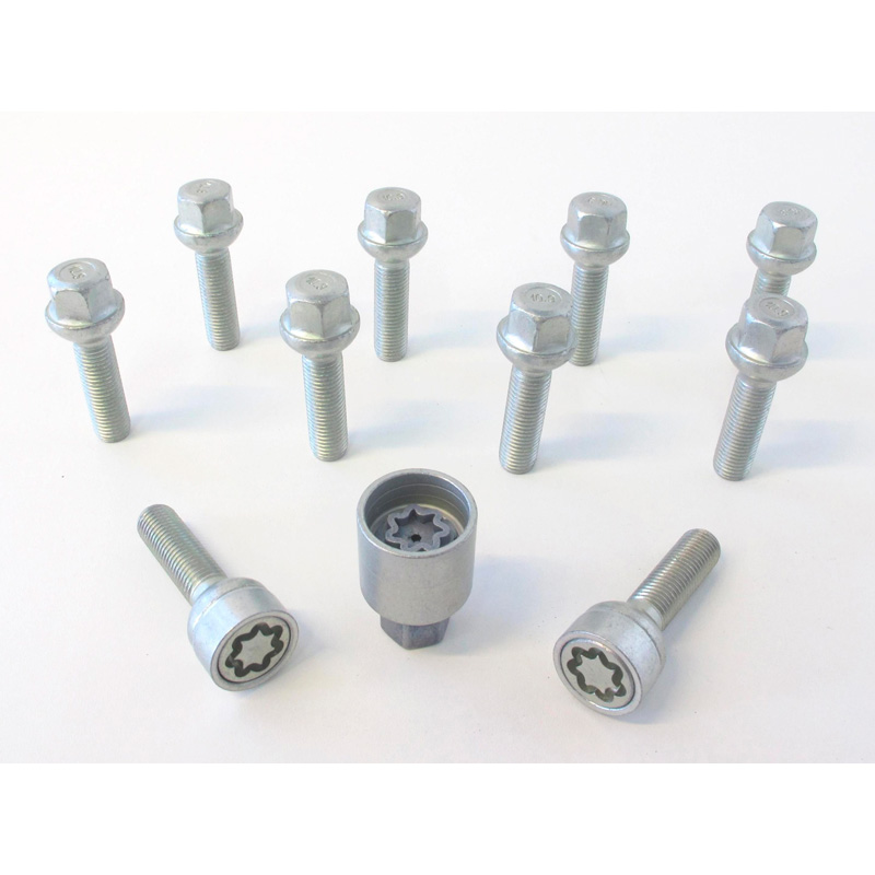Jeu de Boulons de roue H&R sphérique R12 M12x1.50 - Longueur 43mm - 10 pièces (p.e. sur mesure pour Mercedes) - antivol de roue inclus