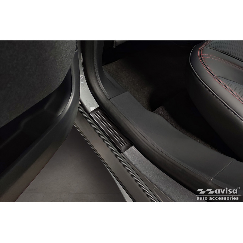 Seuils de portes inoxydable noir sur mesure pour Ford Mustang Mach-E 2020- 'Lines' - 4-pièces