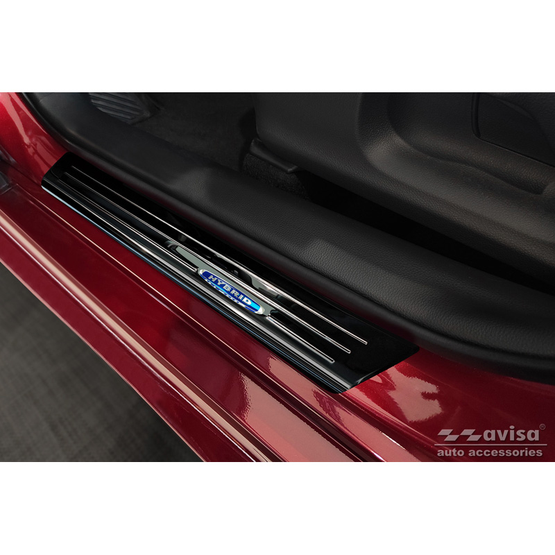 Seuils de portes inoxydable noir sur mesure pour Toyota Yaris 2020- incl. Facelift, excl. GR / Toyota Yaris Cross 2021- / Toyota C-HR II 2023- 'Hybrid' - 4-pièces