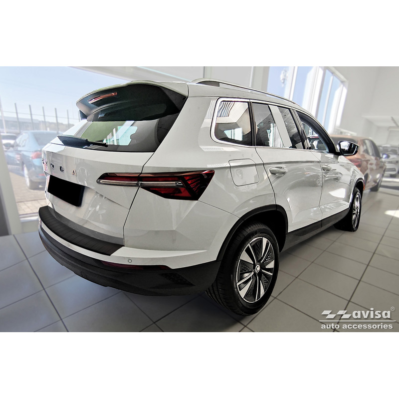 Protection de seuil arrière inox noir mat sur mesure pour Skoda Karoq Facelift 2022- + Sportline Facelift 2022-  'Ribs'