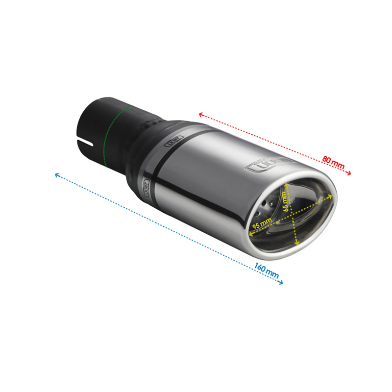 Ulter Sport Embout d'échappement - Ovale 95x65mm - Longueur 80mm - Montage ->50mm - Inoxydable