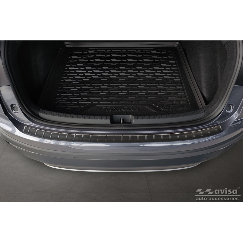 Protection de seuil arrière inox noir sur mesure pour Volkswagen Taigo 2021- 'Ribs'