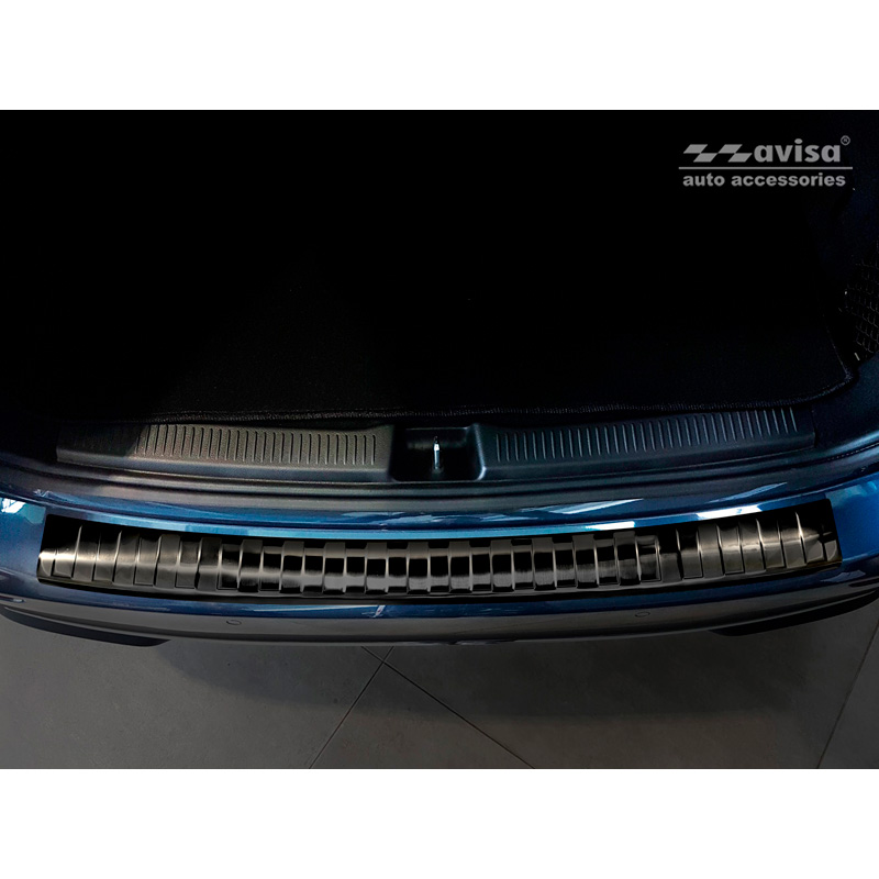 Protection de seuil arrière inox noir sur mesure pour Mercedes Classe-B W247 2018- 'Ribs'