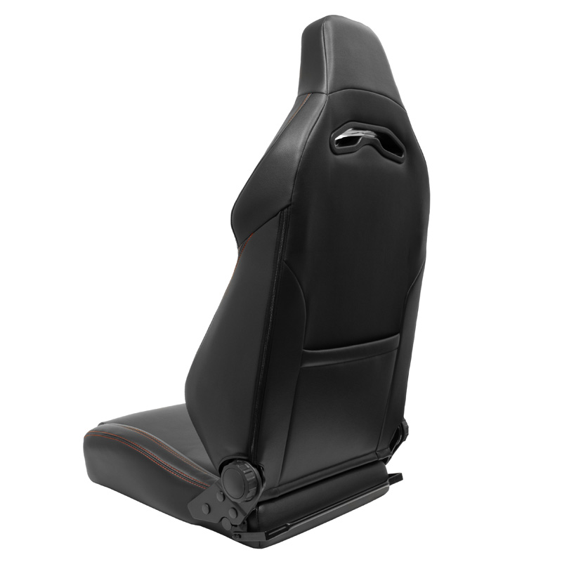 Siège baquet 'VGR' - Simili Cuir Noir + Surpiqûres rouge - Dossier réglable - incl. glissières