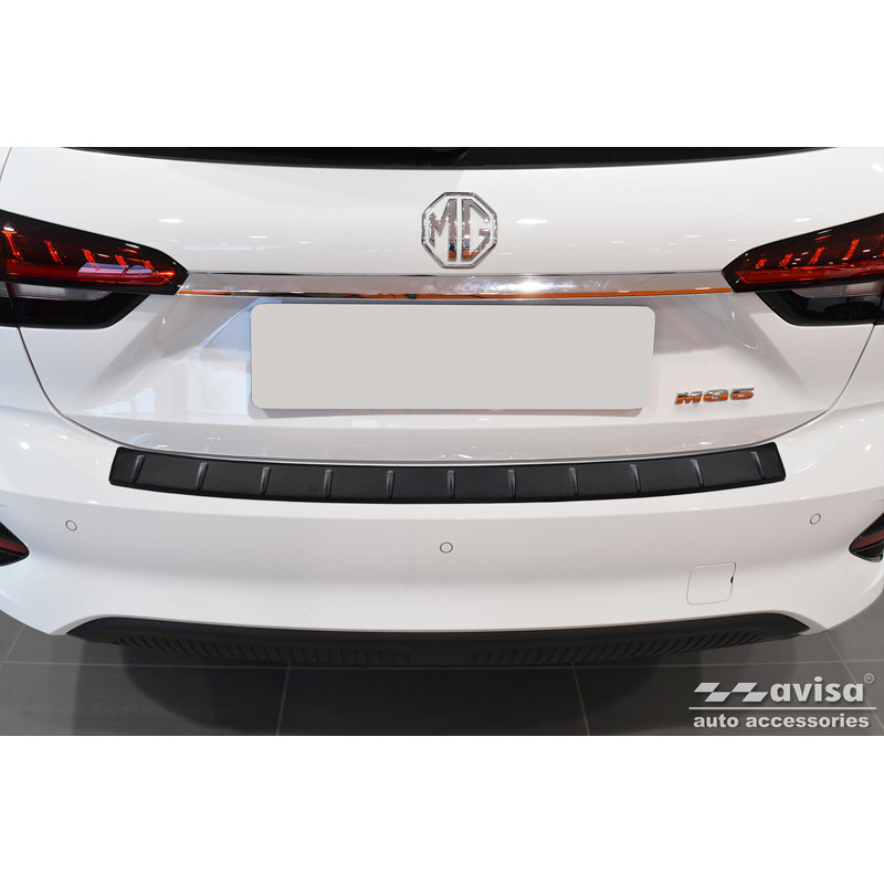 Protection de seuil arrière inox noir mat sur mesure pour MG 5 SW (EV) 2022- 'Ribs'