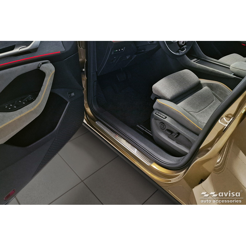 Avisa Seuils de portes inox sur mesure pour Skoda Kodiaq II (PS7) 2024- 'Lines' - 4-pièces