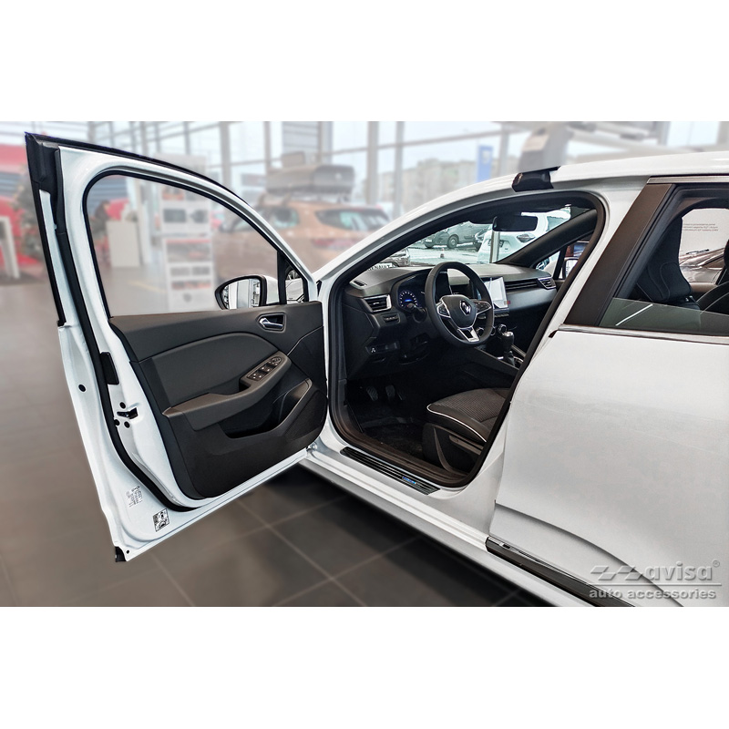 Seuils de portes inoxydable noir sur mesure pour Renault Clio V 2019- Incl. Facelift 'Hybrid' - 2-pièces