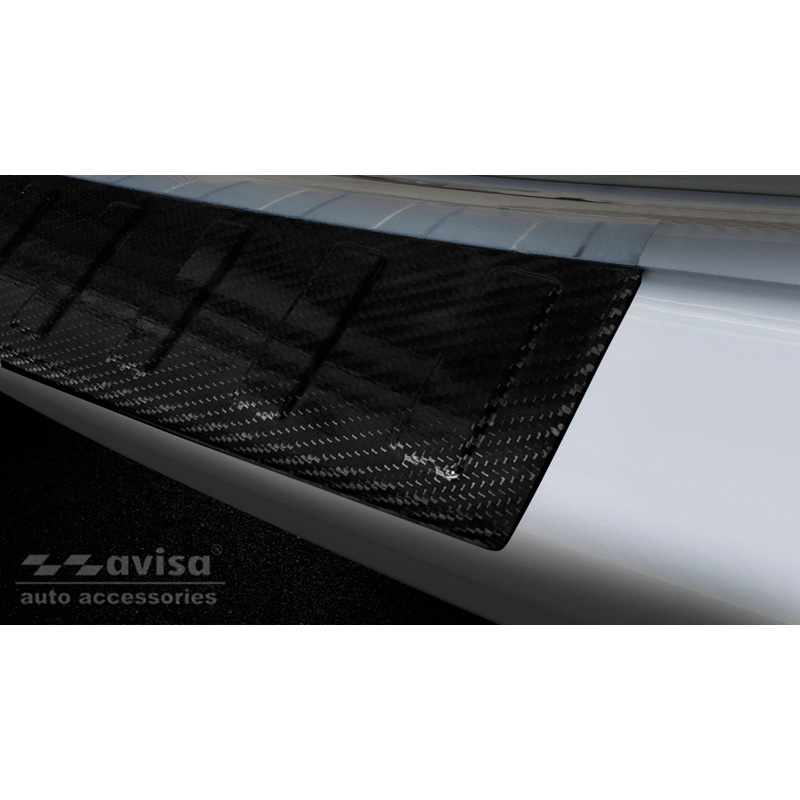 Protection de seuil arrière carboné 3D sur mesure pour Volkswagen Transporter T6 2015- (avec hayon arrière) 'Ribs'