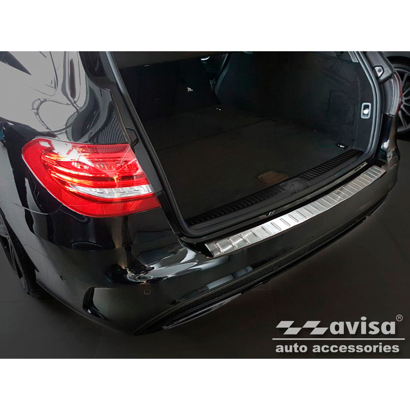Protection de seuil arrière inox sur mesure pour Mercedes Classe-C W205 Kombi 2014-2021 'Ribs'
