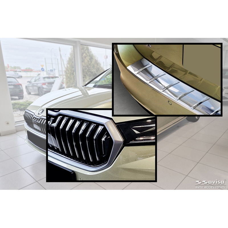 Protection de seuil arrière inox sur mesure pour Skoda Superb IV Combi 2023- 'Ribs'