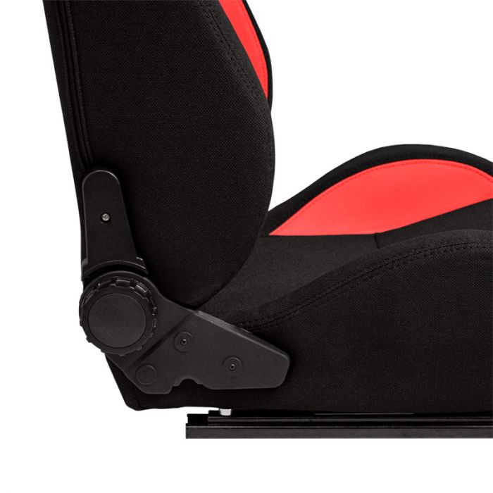 Siège baquet 'MR' - Simili Cuir Noir + Rouge Textile Pine - Dossier réglable - incl. glissières