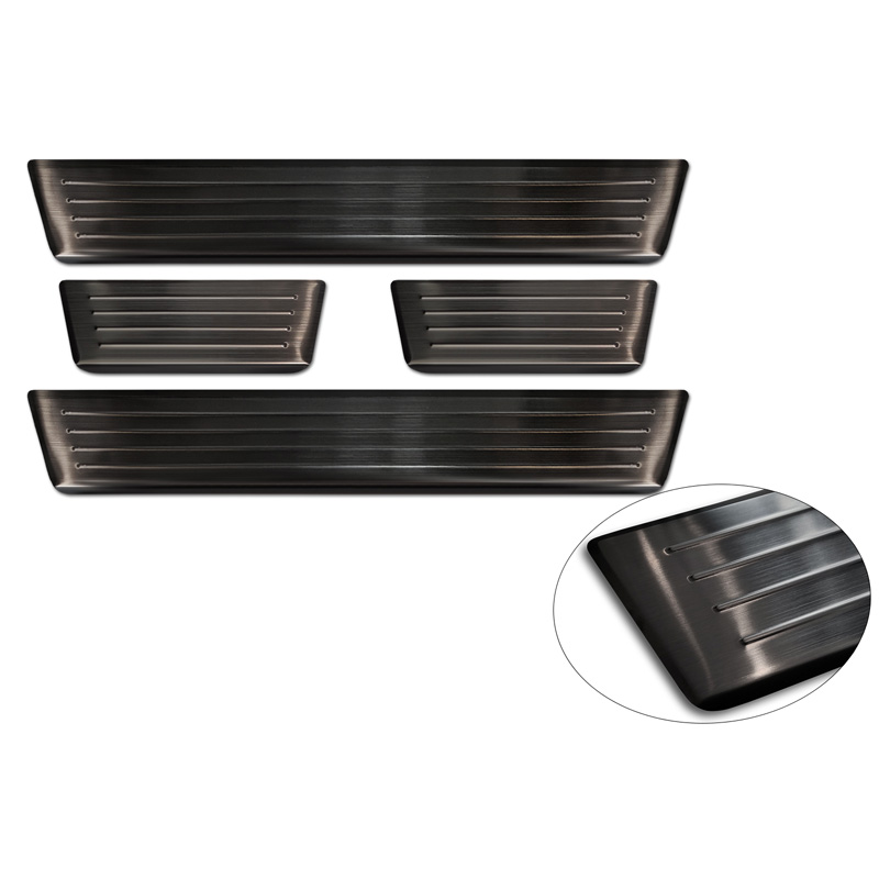 Seuils de portes inoxydable noir sur mesure pour Honda Jazz Crosstar 2020- 'Lines' - 4-pièces