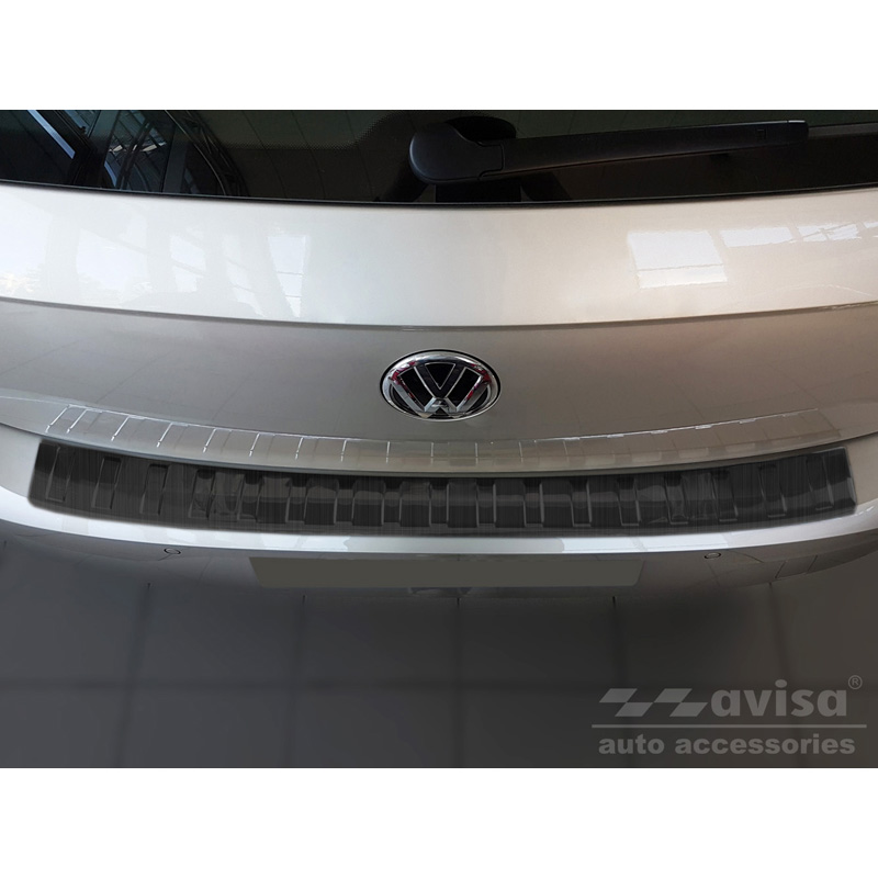 Protection de seuil arrière inox noir sur mesure pour Volkswagen Polo VI 5-portes 2017-2021 & Facelift 2021- 'Ribs'