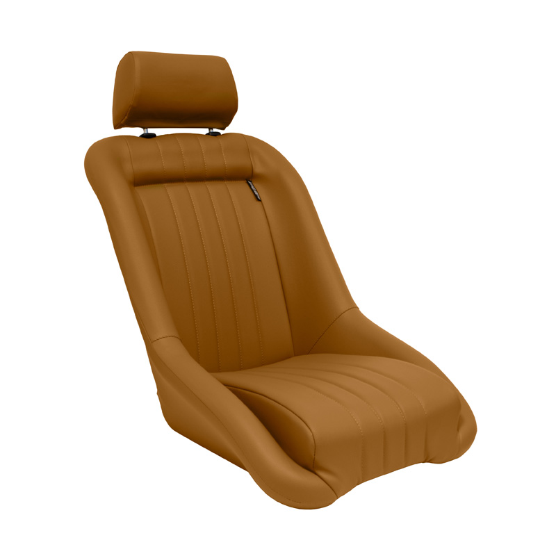 Siège baquet 'Classic' - Simili Cuir Beige - Dossier fixe + Appuie-tête - incl. glissières
