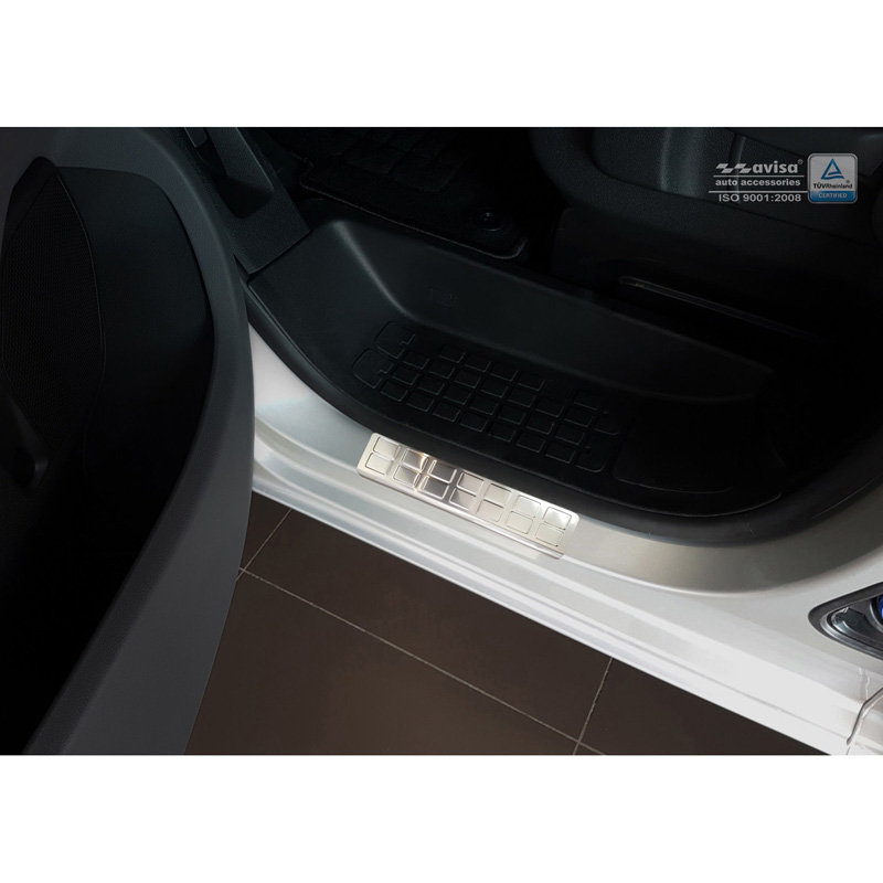 Seuils de portes inoxydable sur mesure pour Citroën Jumpy & Spacetourer / Peugeot Expert & Traveller / Toyota Proace 2016- / Opel Vivaro / Zafira Life 2019- & Fiat Scudo / Ulysse 2022- - 'Rectangles' - 2-pièces portes avant