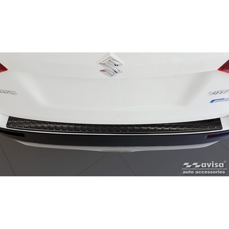 Protection de seuil arrière inox noir sur mesure pour Suzuki Vitara II 2015-2018 & FL 2018- inkl. Hybrid 'Ribs'