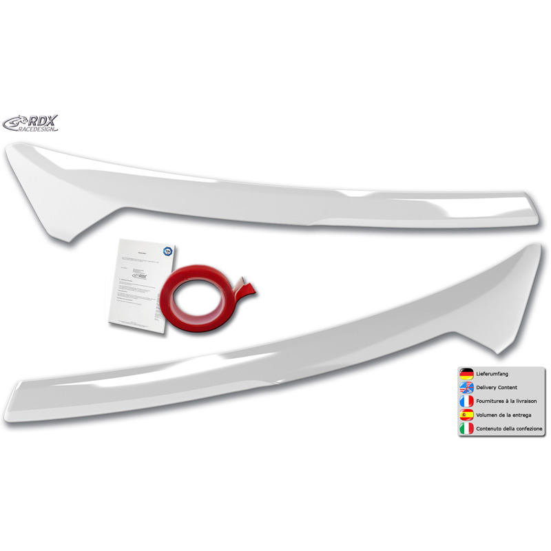 RDX Spoilers de phares sur mesure pour Ford Transit Courier & Tourneo Courier 2023- (sans clignotants LED ni feux diurnes) (ABS Blanc Brillant)