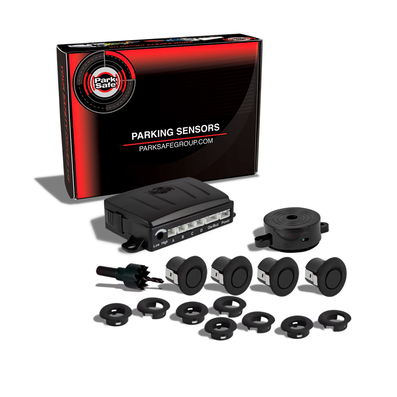ParkSafe Radar recul universel 'Multi-Angle' (compatibles de crochet d'attelage) avec 4 Capteurs Noir mattes/Buzzer (signal sonore) (12/24V)
