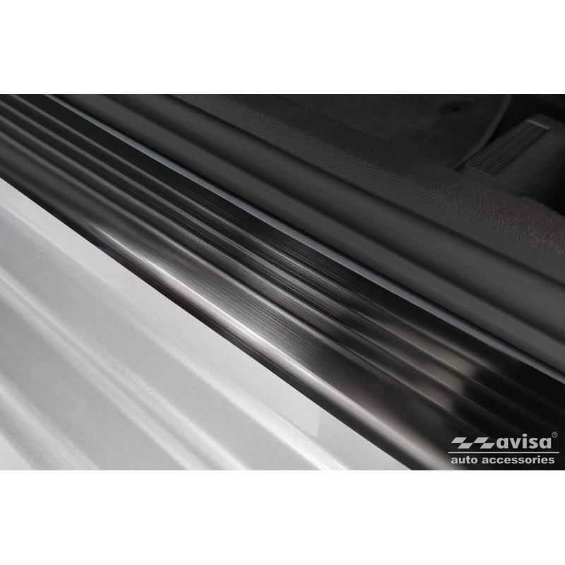 Seuils de portes inoxydable noir sur mesure pour Skoda Octavia IV Sedan/Kombi 2020-2024 & FL 2024- 'Lines' - 4-pièces