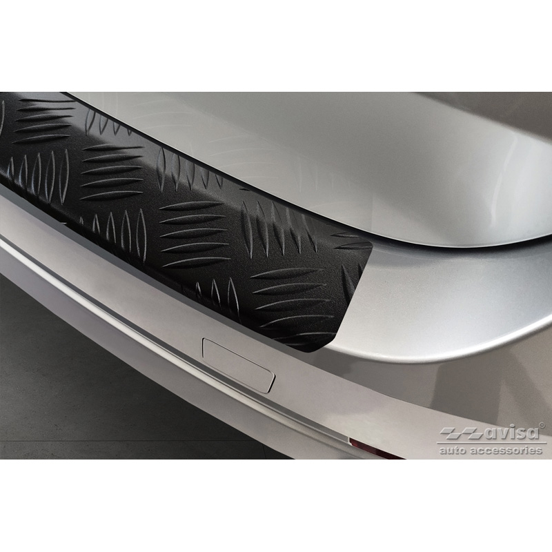 Protection de seuil arrière en aluminium noir mat sur mesure pour Skoda Octavia IV Kombi 2020-2024 & FL 2024- (incl. RS, excl. Scout) 'Riffled Plate'