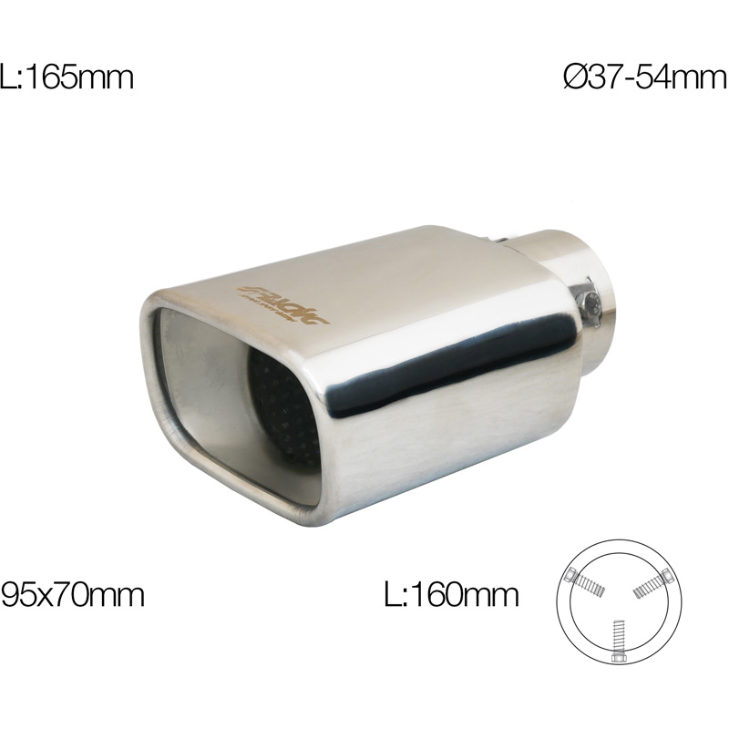 Simoni Racing Embout d'Échappement Rectangle/Oblique Inox - 95x70xL165mm - Montage 37-54mm