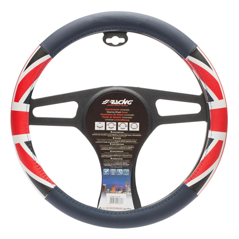 Simoni Racing Couvre-Volant UK Flag - Eco-Cuir Bleu/Rouge/Blanc - 37-39cm