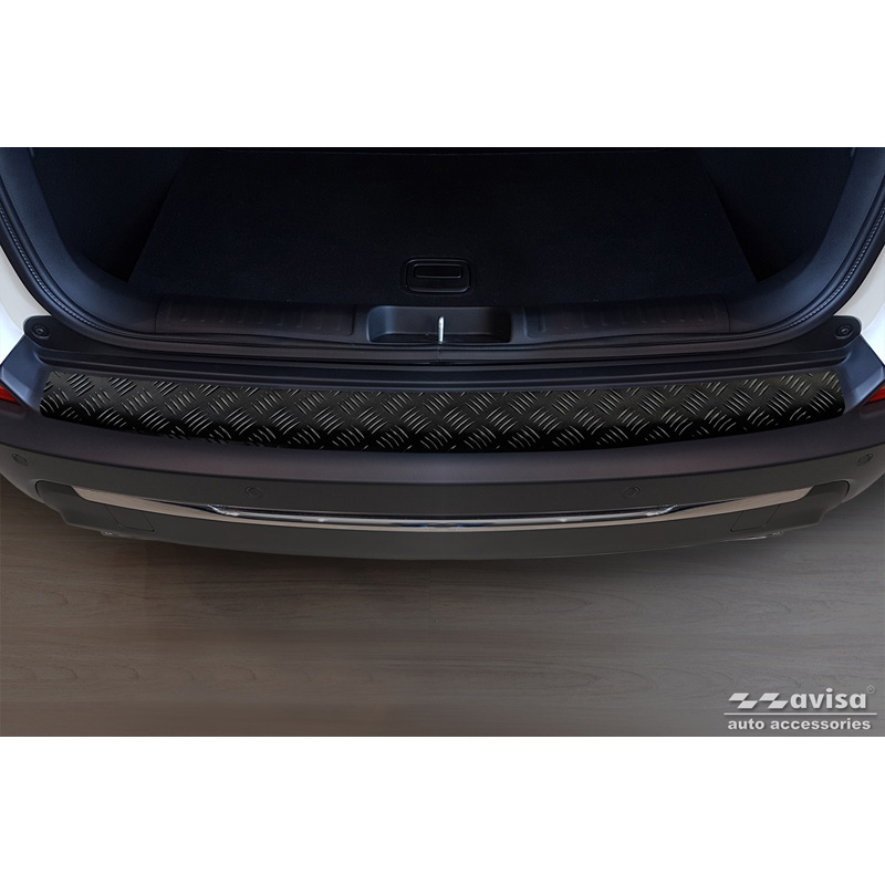 Protection de seuil arrière en aluminium noir mat sur mesure pour Jeep Cherokee Facelift 2018- 'Riffled Plate'